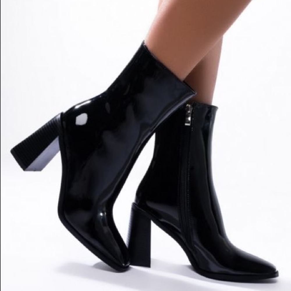 Azalea Wang Black Patent Leather Ultra Platform Ankle Booties - Picture 4 of 4